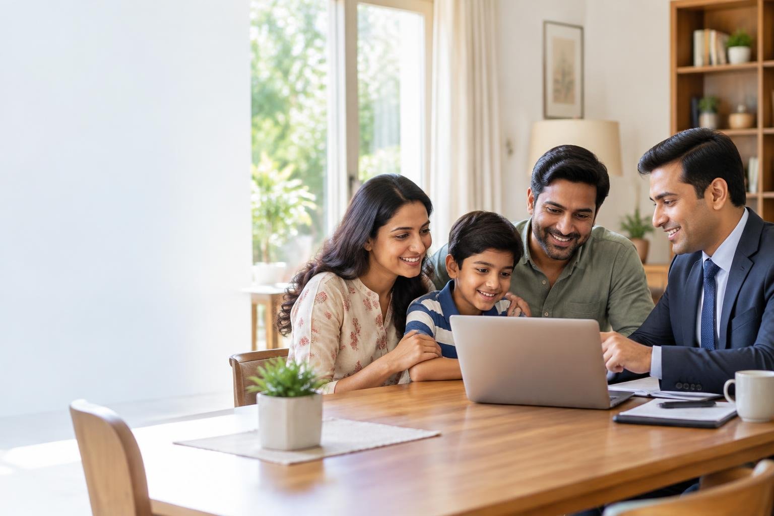 Indian family discussing a loan with their financial advisor